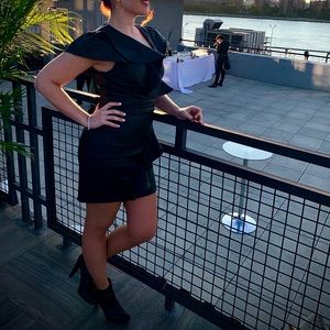 Bebe short sleeve faux leather ruffle dress black